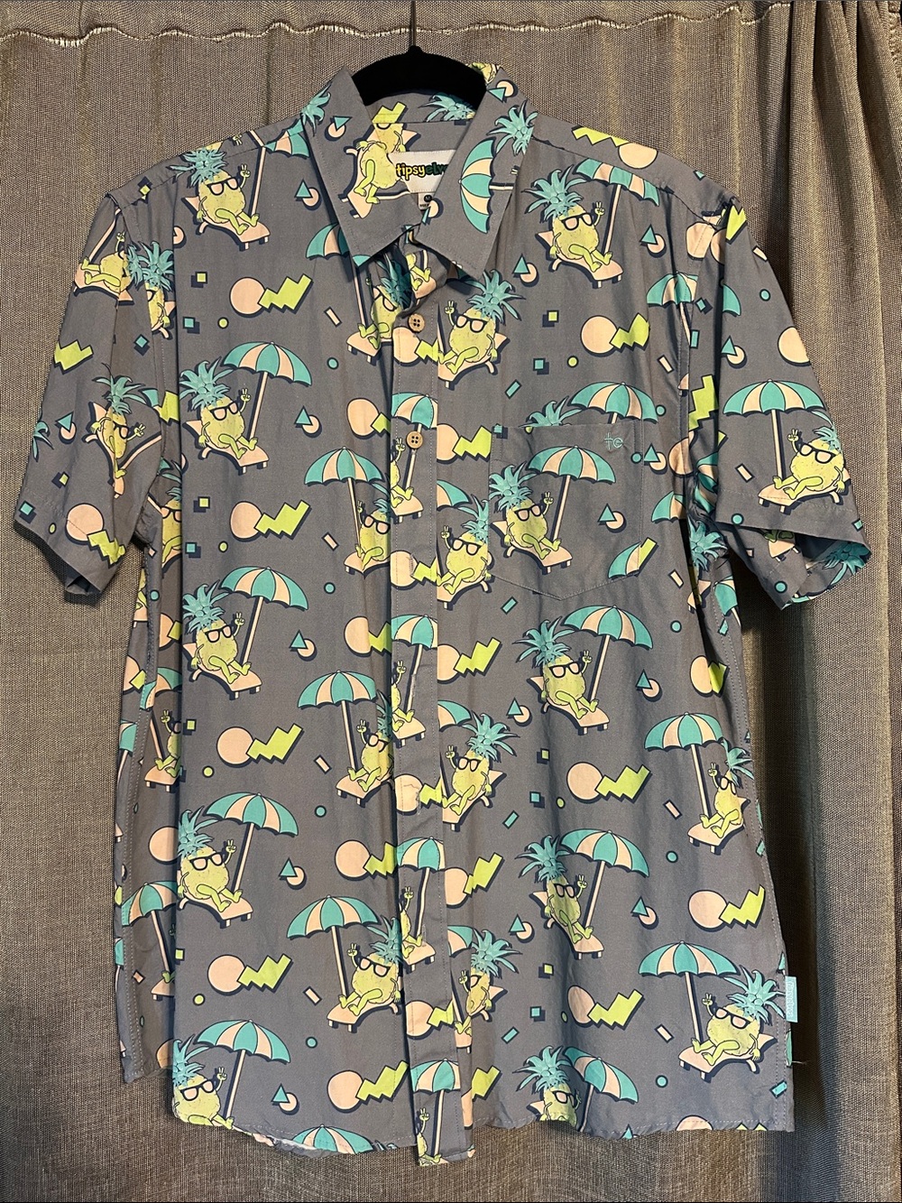 Tipsy Elves Gray Short-Sleeve Pineapple Print Button-Down Shirt